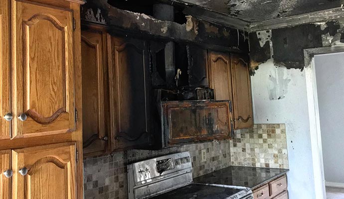 fire damaged kitchen