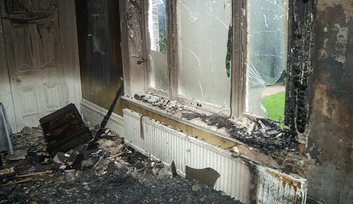 soot damaged house
