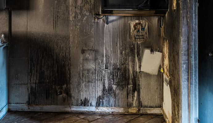 soot damaged wall